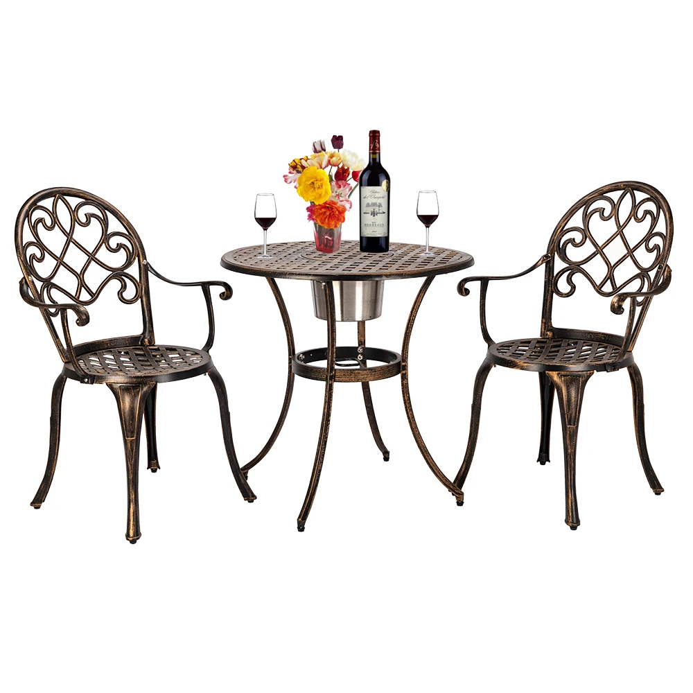 

Outdoor 3 Piece Patio Bistro Set of Table and Chairs Outdoor Furniture Garden Set Modern Outdoor Gargen Furniture Door to Door, Bronze
