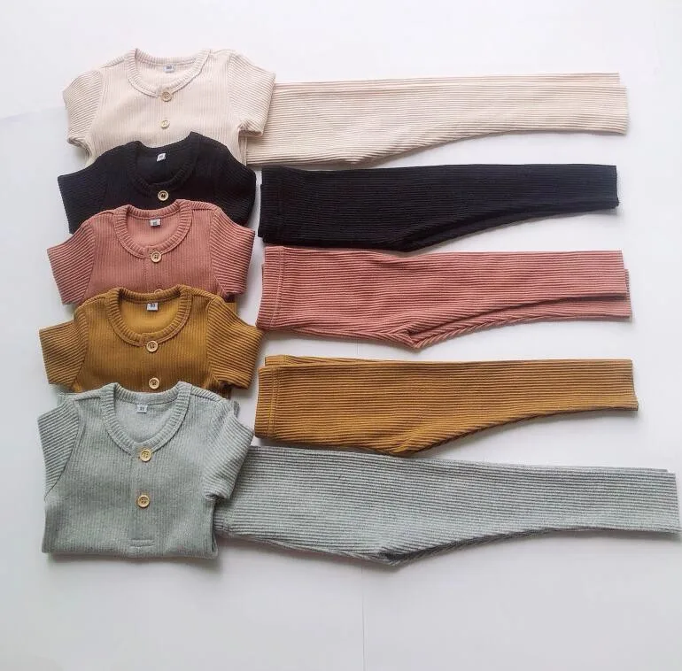 New Fashion Children Clothes Girls Boys Kids Pajama Sets For Baby Ribbed With Pants Soft Long Sleeve Spring Autumn Winter Boy