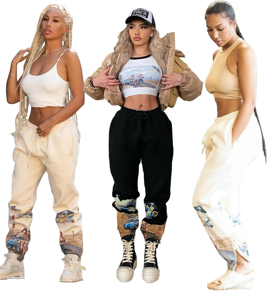 

2021 New Arrivals Women Fashion Printed Casual Pants Drawstring Sweatpants For Women