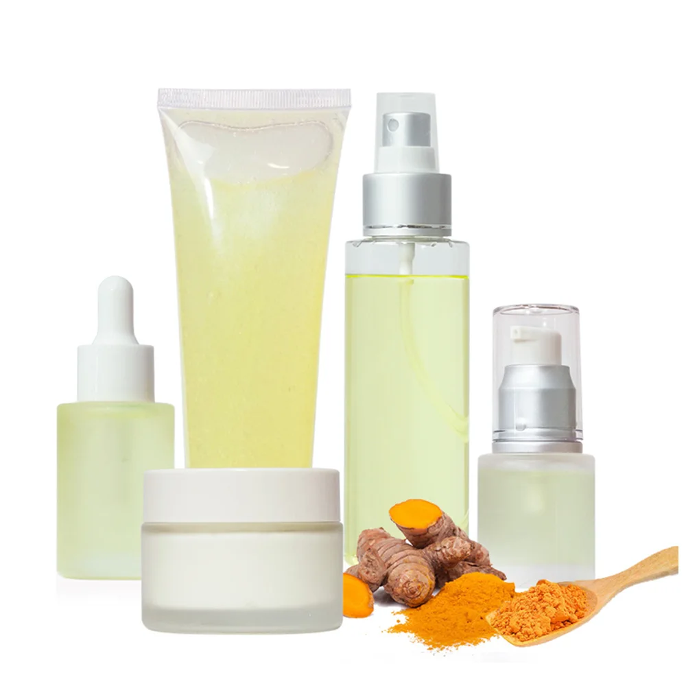 

OEM Private Label Anti Acne Serum Oil Facial Cleanser Organic Cream Face Care Turmeric Skin Care Set, Yellow