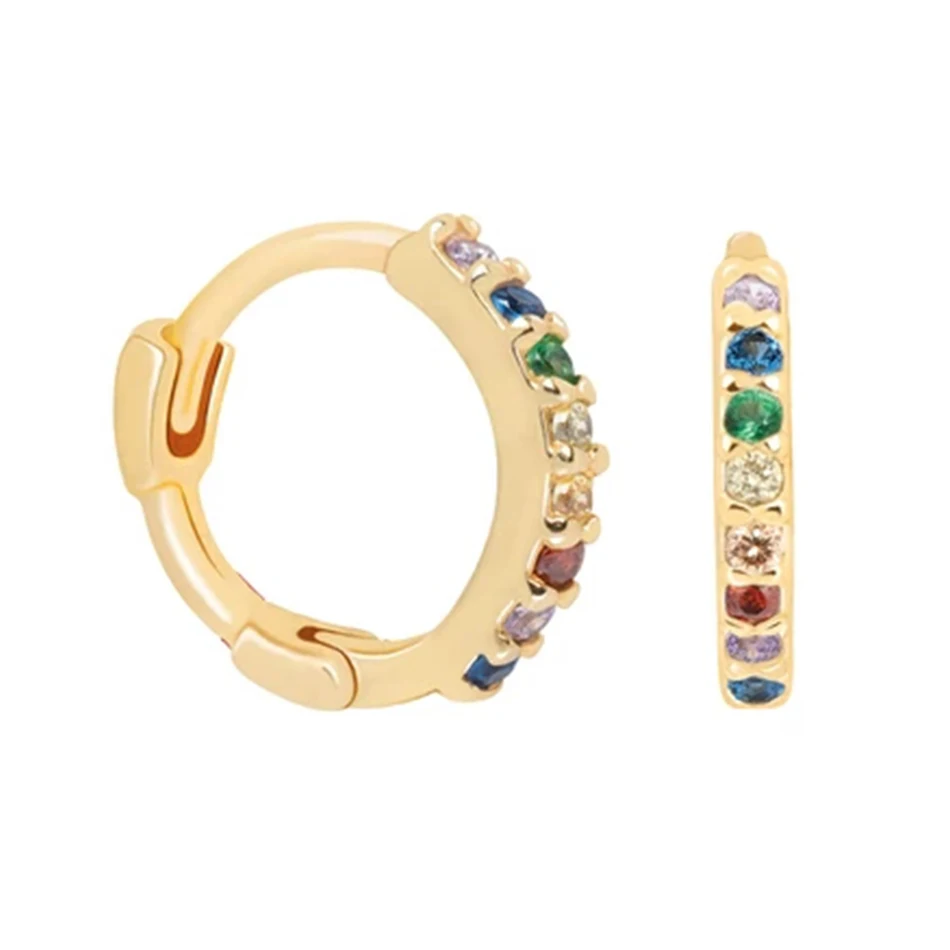 

925 Sterling Silver Cubic zircon Rainbow Gold Plated Huggie Earrings For Girls