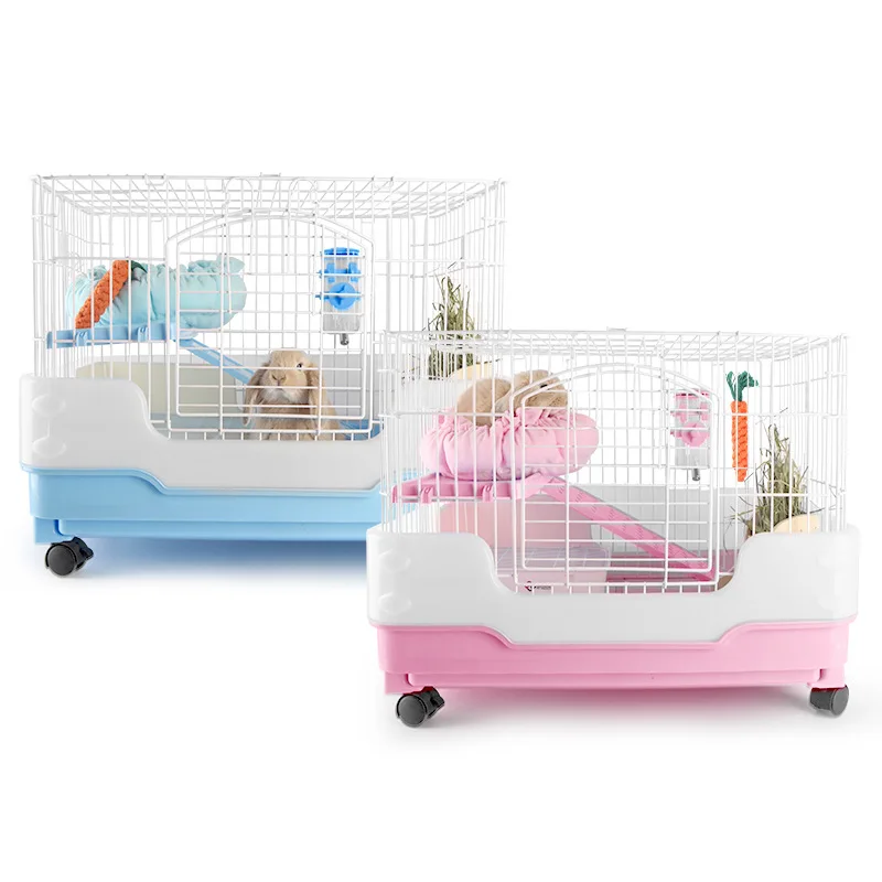 

Indoor household rabbit Chinchilla cage luxury double cage for small animals pet nest, Blue , pink