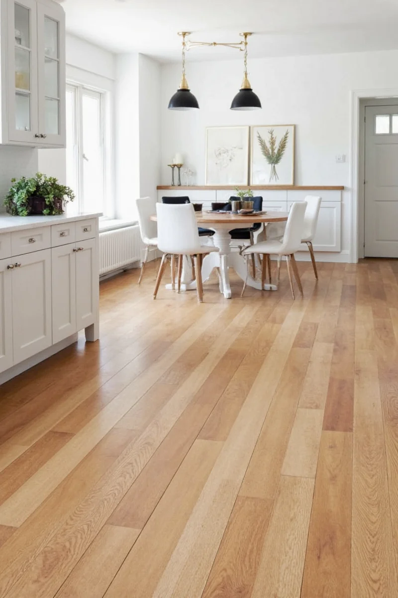 Wide plank hardwood floor with rustic texture