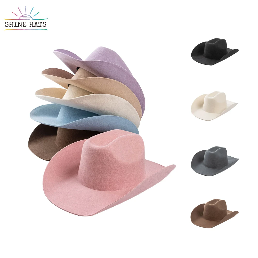 

2024 Shinehats OEM Ridge Style Cowboy hats Western Vintage Fedora Hats 100% Wool Felt Women Ladies Chapeau Classic with Hatband