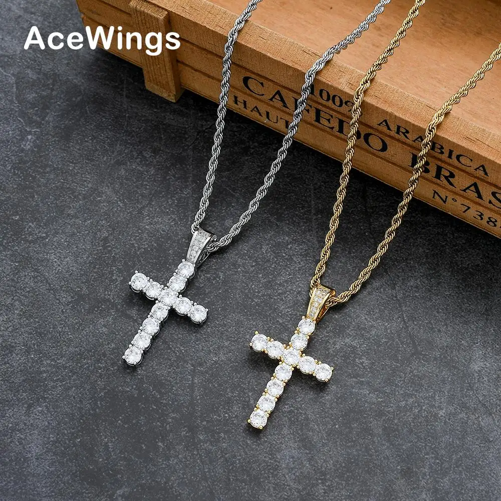 CN338  Brass Prong Setting Zircon Cross pendants Iced Out Hip Hop CZ Necklace Bling bling Jewelry