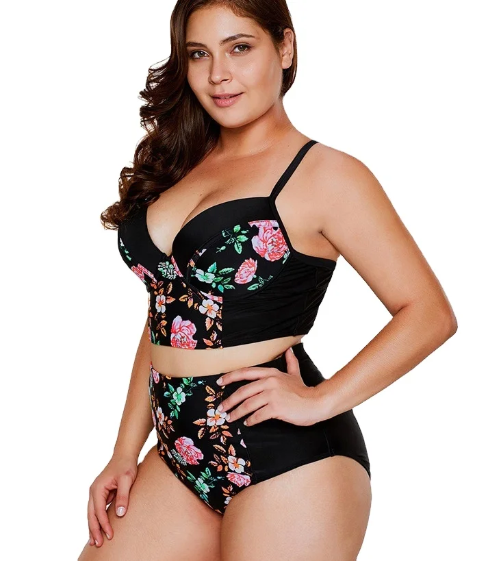 

Women High Waist tummy control printed Tankini Swimwear plus size Two Piece swimsuits, Picture or customized