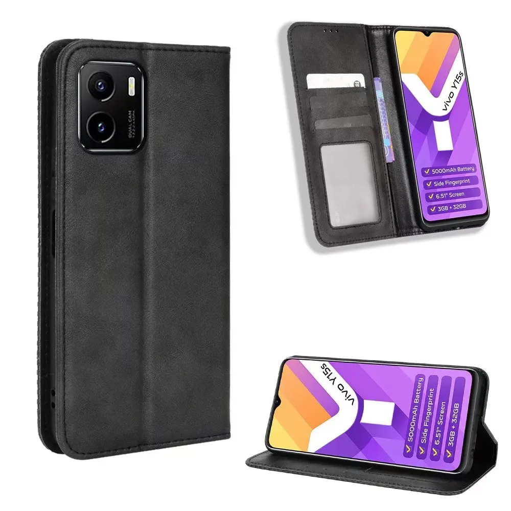 

Retro Flip Wallet Leather Case Cover For VIVO Y15S 2021/ Y15A, As pictures