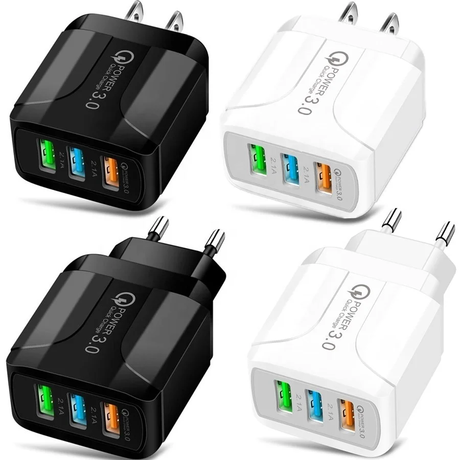 

3 Usb Ports 5V 2.4A Eu US Wall Charger Smart Power Adapter Plug For Iphone Samsung Android phone pc mp3, White