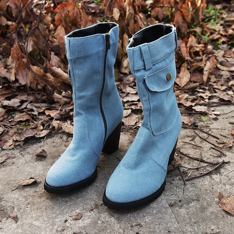 

DALL New Fashion ladies ankle boots women Plus size high heel denim women boots winter, As picture or customized make