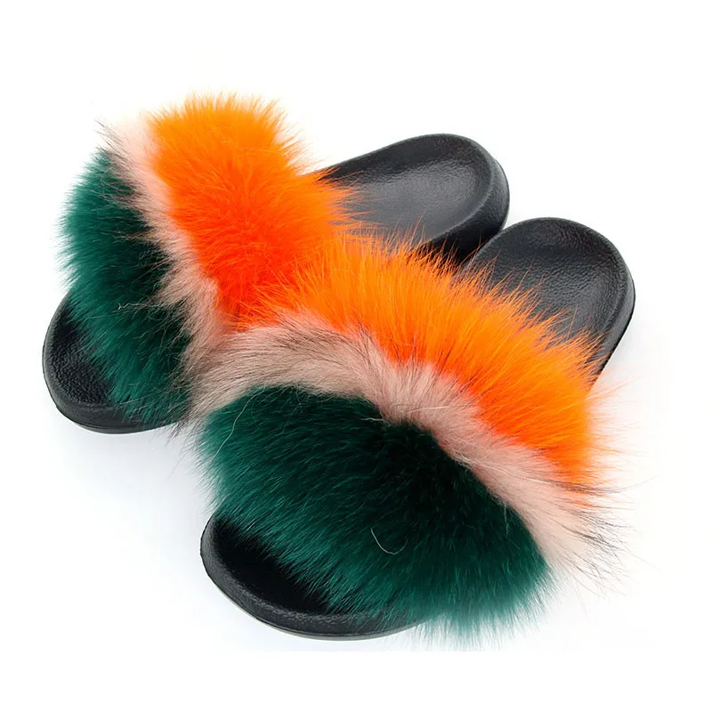 

Colorful Indoor Furry Real Raccoon Fur Slides for Fashion Ladies