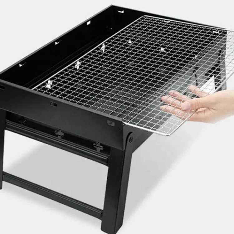 

Foldable Cast Iron Charcoal Barbecue Outdoor Portable Camping BBQ Grill, Black