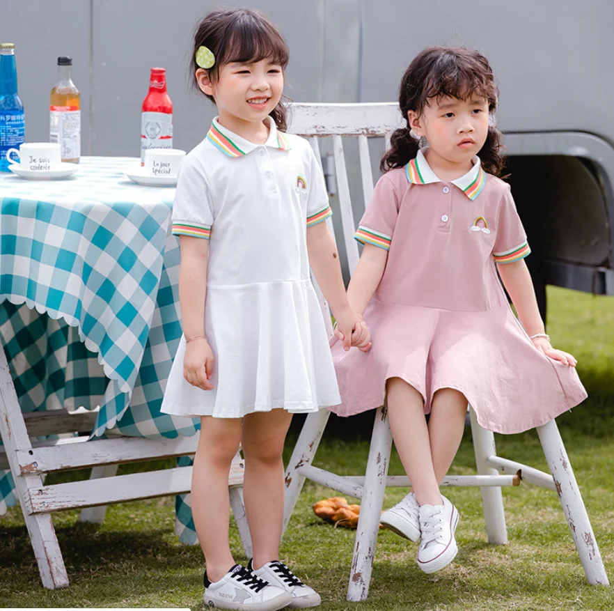 

Fashion summer pure color simple polo collar dress for baby girl, White /pink/yellow