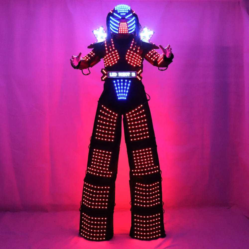 

LED Robot Costume led Clothes Stilts Walker Costume LED Suit Costume Helmet Laser Gloves CO2 Gun Jet Machine, Rgb