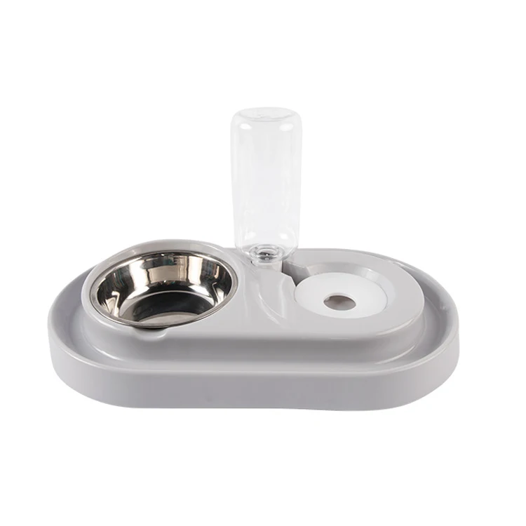 

Detachable Stable Double stainless steel bowl Automatic Drinking No-Spill PP Dog Cat Food and Water feeder Bowls