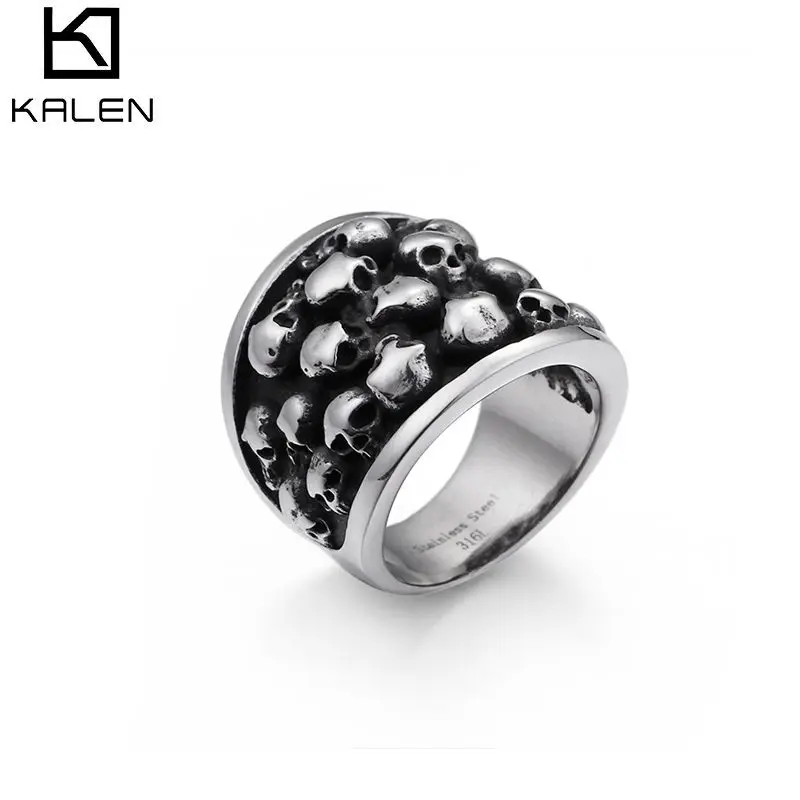 

KALEN Punk Gothic Silver Color Horror Skeleton 316L Stainless Steel Men Ring