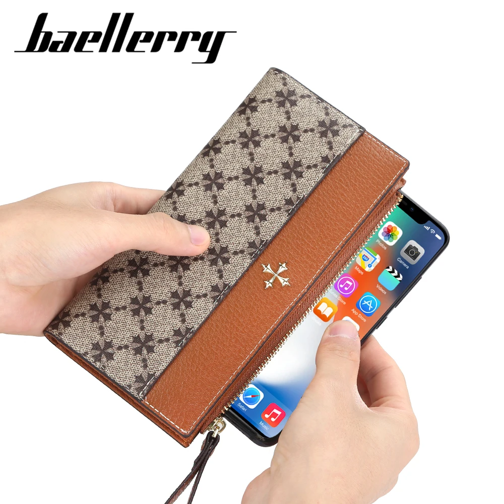 

2021 New design Ladies Leather Wallet Phone Bag Baellerry Luxury Wallet Women Girls Wallets Long Zipper Purse, 5 colors or customize color