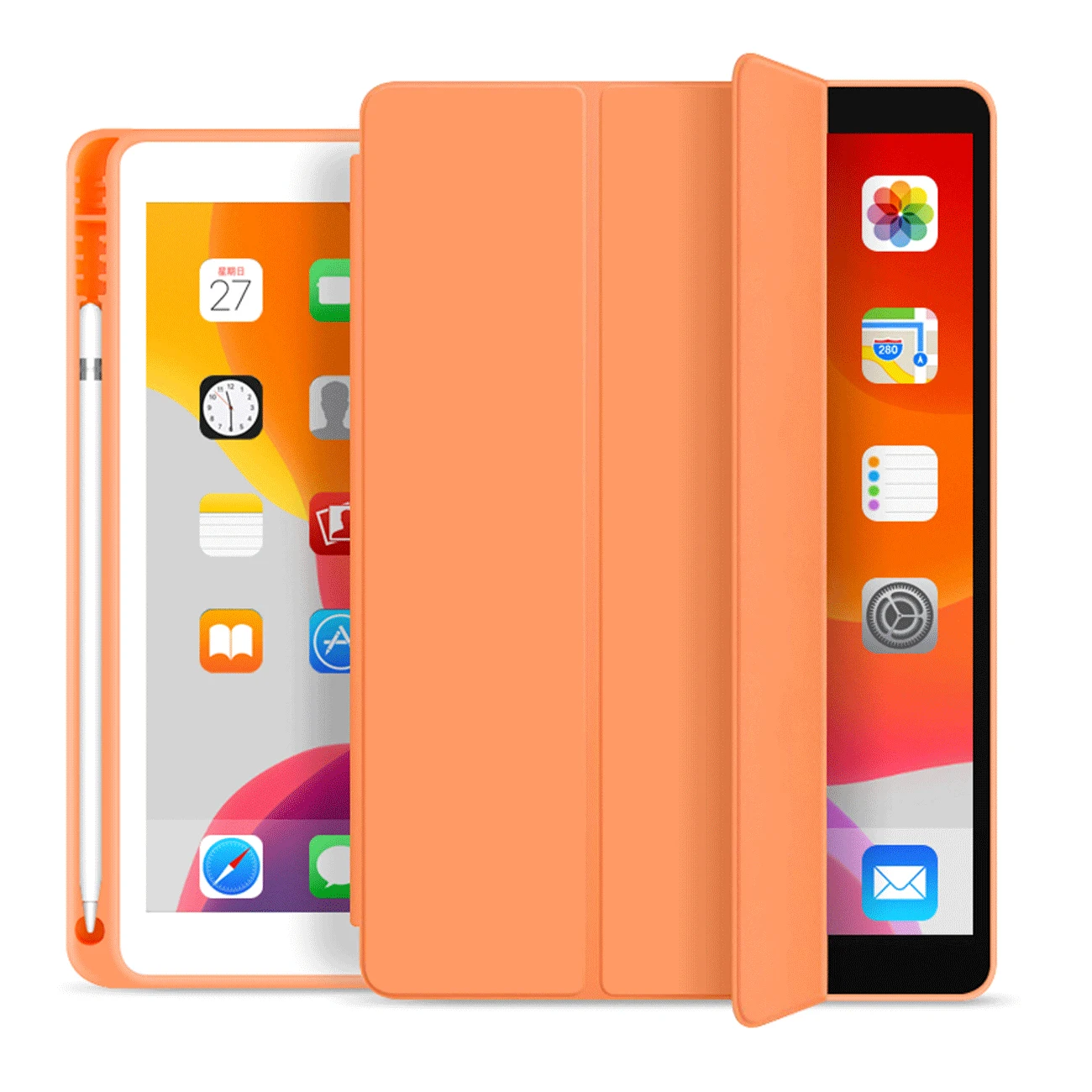 

For New iPad 9.7 Case With Pencil Holder Slim Tri-fold PU Leather Smart Cover Wake Up Sleep Function Pen Slot