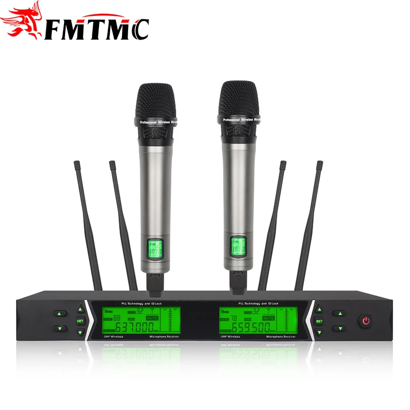 

U-T912 True Diversity Wireless Microphone for Outdoor Stage Performance Long Distance Handheld UHF 2 Channels Microphone System