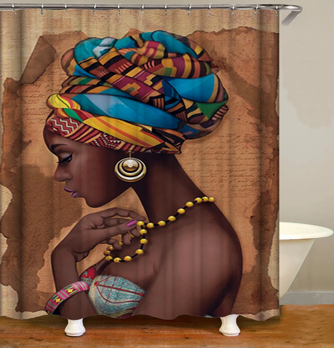 

i@home 90gsm 3d printing polyester waterproof makeup africa black girl shower curtain, Picture