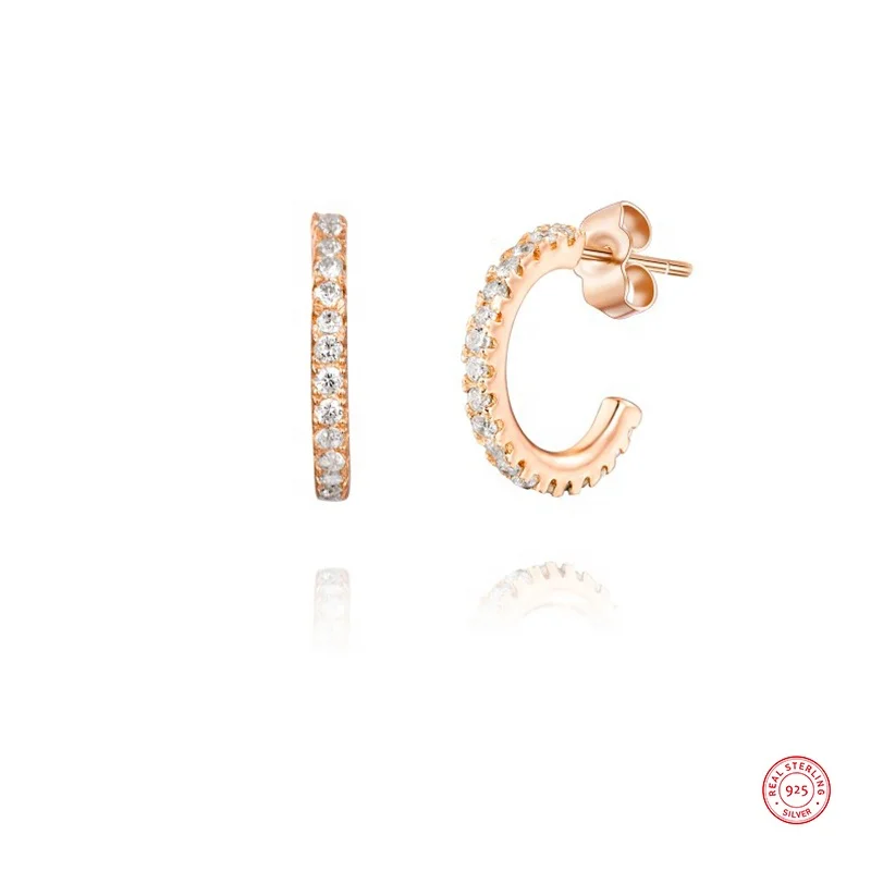 

Fashion Earrings Jewelry Charm Women Design CZ Diamond Cuff Rose Gold Plated 925 Sterling Silver Stud Earrings, Customized color
