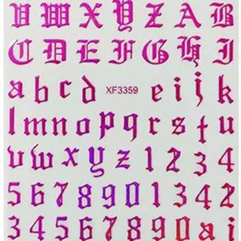 

12 Colors Hot Design Laser English Letters Sticker Retro Alphabet Nail Sticker For Nail Art Decoration, As picture