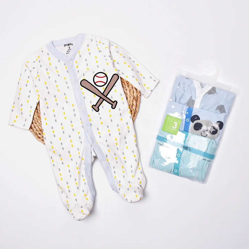 

3 PCS Colorful Random Design Infant Toddler Soft 100% Cotton bodysuit Baby Pajamas Wholesale, As picture shown