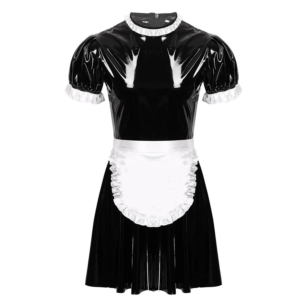 Männer Erwachsene Sissy Maid Kleider Cosplay Kostüm Set Wetlook Patent