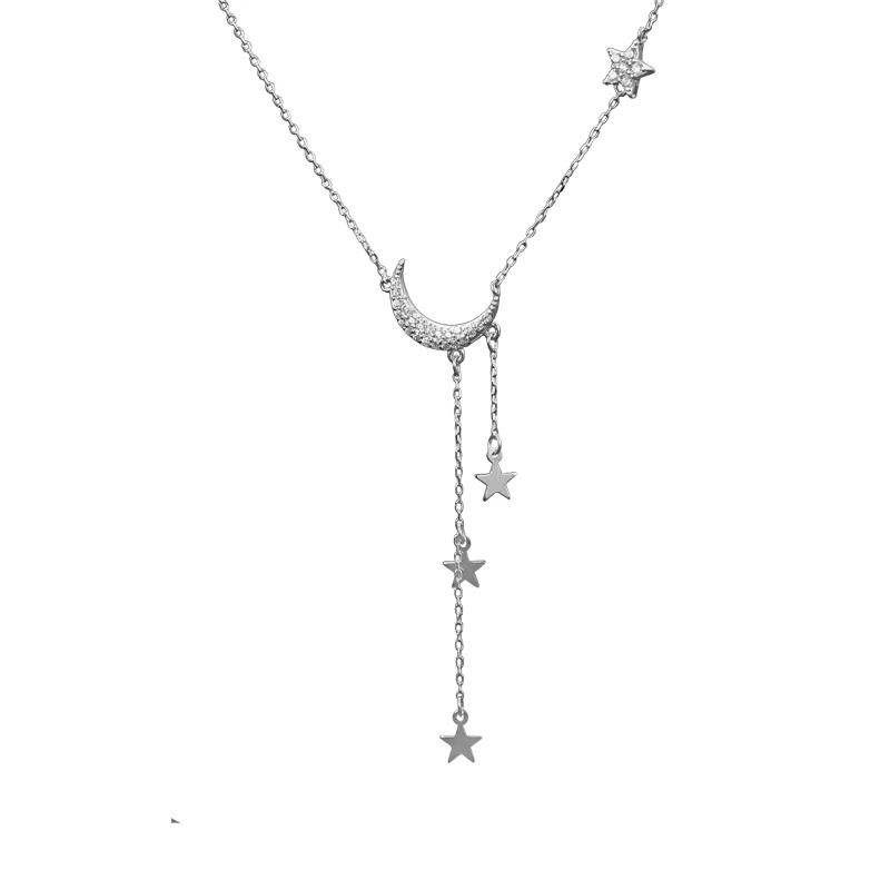 

Fashion Jewelry 2023 Necklaces White Gold Silver 925 Zircon Star Tassel Moon Necklace Women