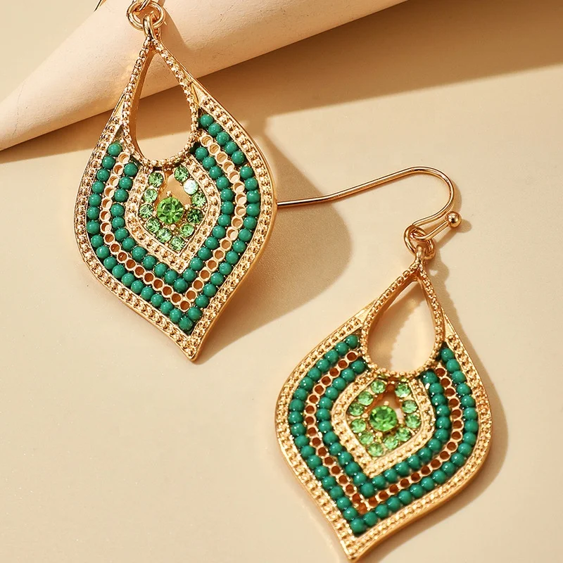 

Kaimei 2020 fashion women jewelry summer holiday style small fresh seed beads earrings hollow diamond leaf shaped drop earrings, Many colors fyi