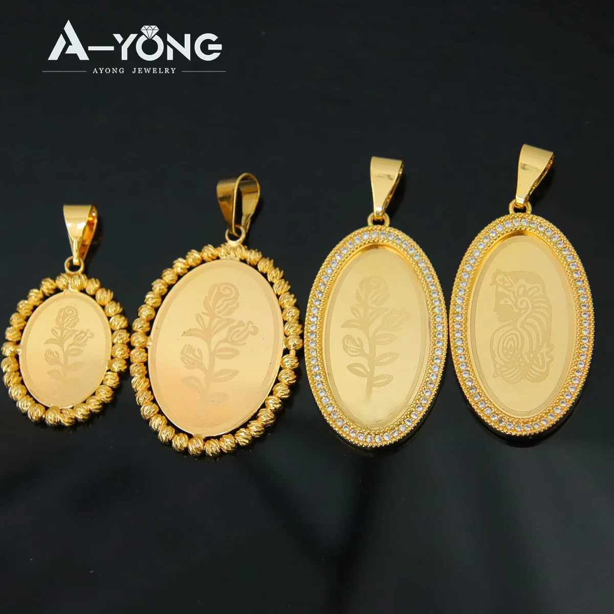 

Dubai Styles Luxury Flower Coin Jewelry Pendants Zircon Voal Shape Single Pendant