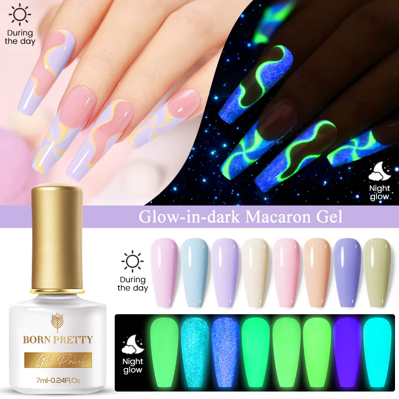 

BORN PRETTY Spring 2022 7ml Glow in the Dark Macaron Gel Polish Pink Blue Purple Soak Off Manicuring Gel Polish