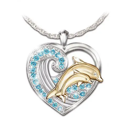 

Fashion protection of marine life cute heart-shaped dolphin necklace pendant