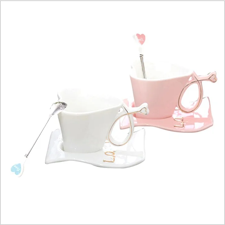

180ml Bone China teacups Heart Shape Coffee Saucer tea milk oats cup sets Ceramic Mug, Like the pictures coffee mug