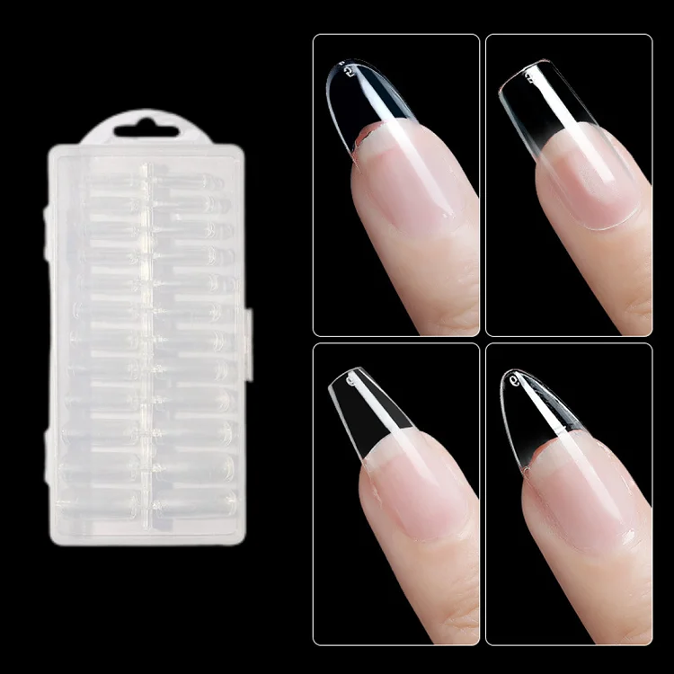 

Wholesale Long/Short Full Coverage Coffin/Almond/Square/Stiletto/Oval Soft Gel Clear Press On False Nail Tips C Curve, Clear color
