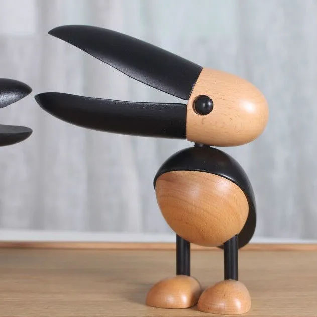 
Scandinavian large mouthpiece high end home solid wood bird ornaments hand made small gift mail 