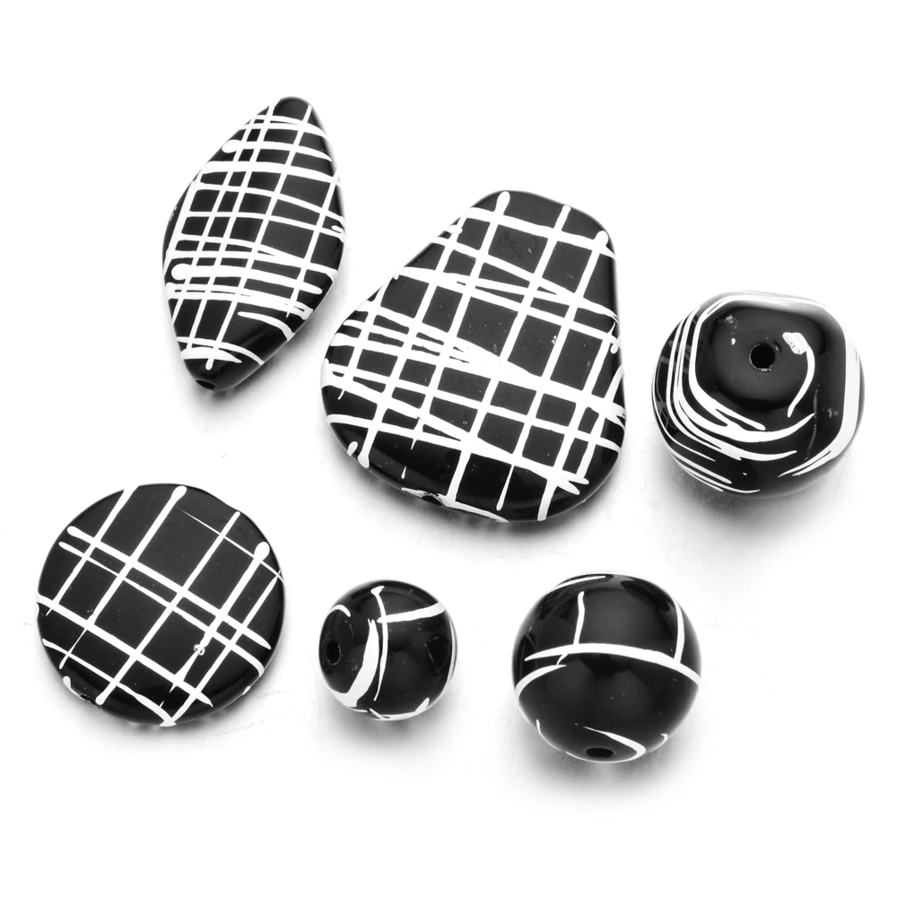 

Wholesale geometric round trapezoid diamond shaped black stripe resin beads for bracelet necklaces jewelry making, Balck