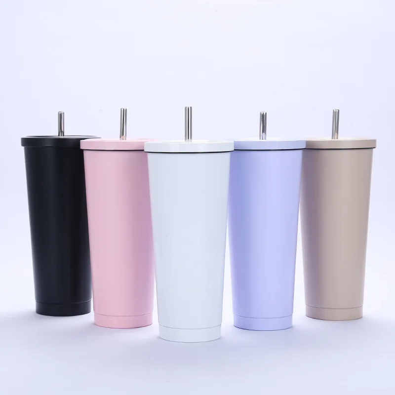 

17 oz double wall 304 Stainless Steel Vacuum Insulated Tumbler Cup Coffee Cup and straw ice cup with straw, Steel natural color, pink, purple, brown