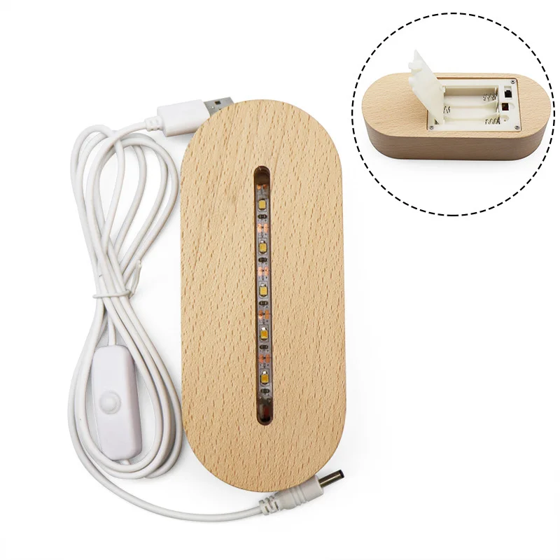 Led Wood Base Usb Plug-In Release Battery Small Night Lights For Kids Room Bed Lamp Night Light