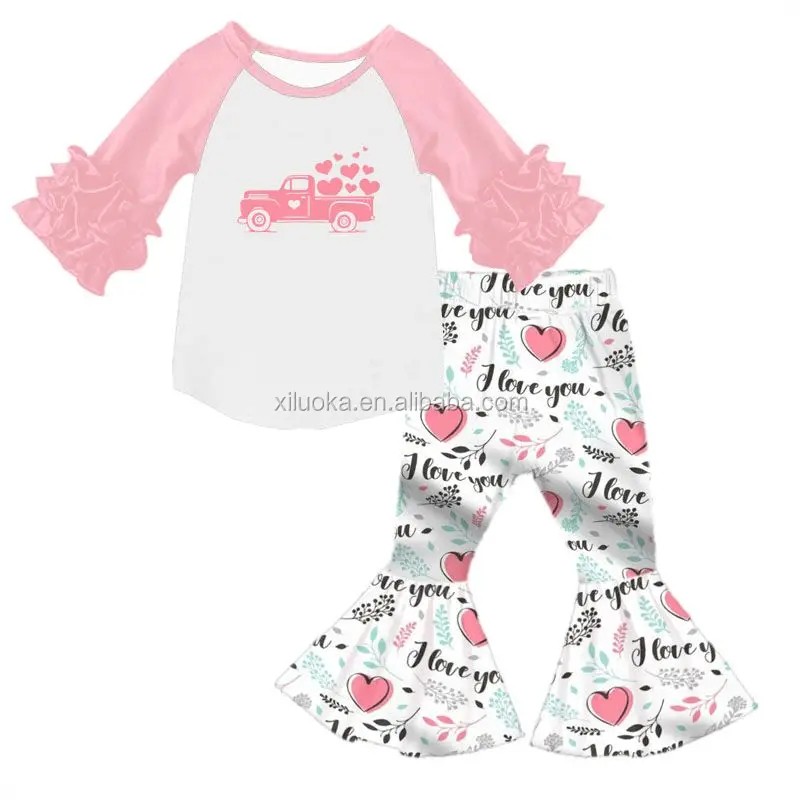 

Hot Selling Wholesale Ruffle Pants Valentine's Day Heart Truck Girls Outfits, Picture