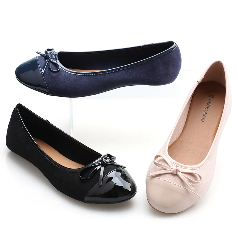 

Stock women cheap fancy basic causal patent round toe microfiber upper with bow soft insole flat ballerina shoes, Black/blue/pink