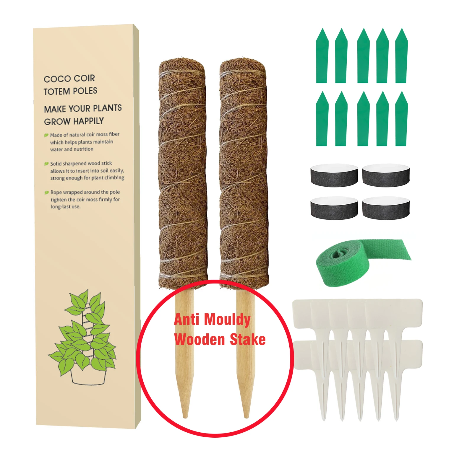 

2 pack set 100% Natural Compostabel Moss Pole with pot feet and plant label for Indoor Plant, Natural coco coir brown