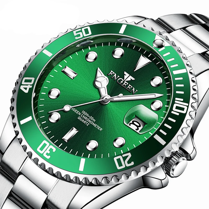 

2020 new luminous green water ghost watch men's quartz watch sports wind steel belt calendar