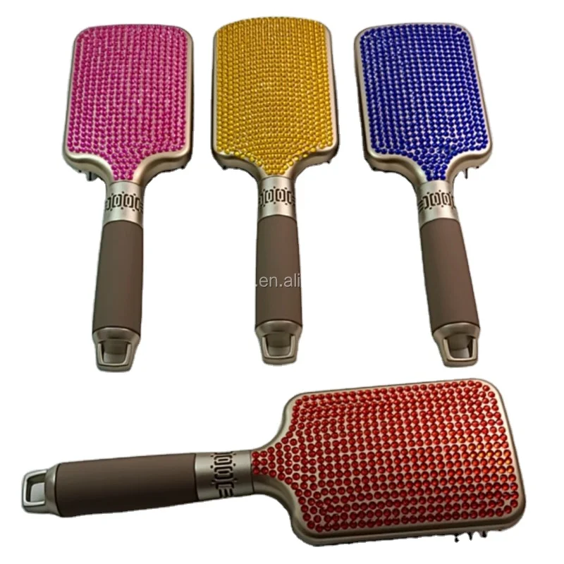 

Fast delivery mall MOQ high quality hair brush luxury bling paddle brush, Gold