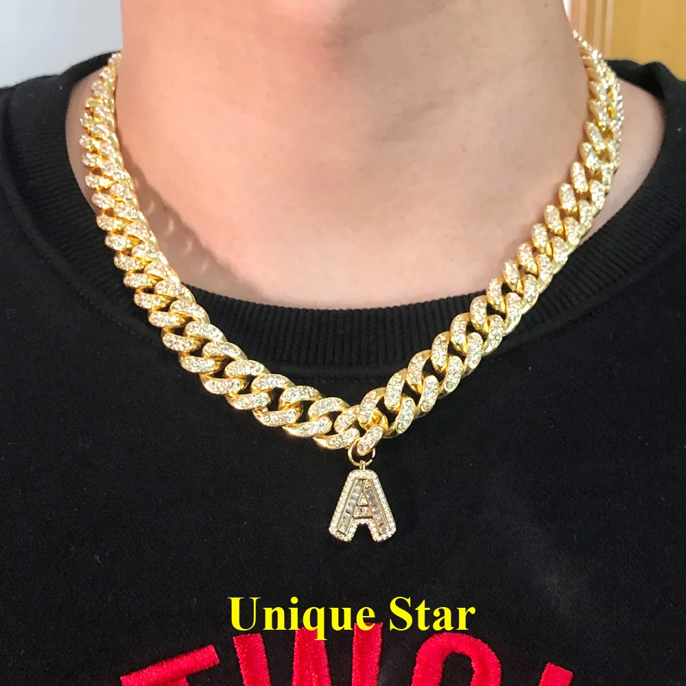 

Luxury 100% CZ Zircon Hip Hop Iced Out Letter Name Charm Necklace Wholesale 7BEADS A-Z Alphabet Initial Jewelry Dropshipping