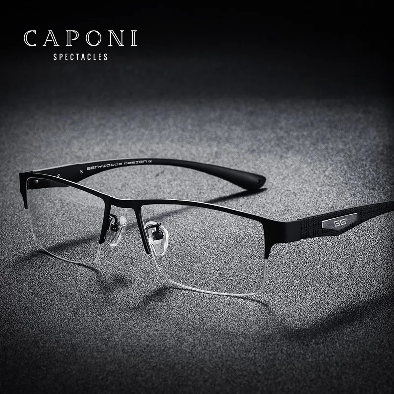 

CAPONI Half Rimless 12g Light Without Pressure Titanium Flexible Elastic Legs Optical Frames Eyeglasses TR90 Glasses Frame Men, 2 colors