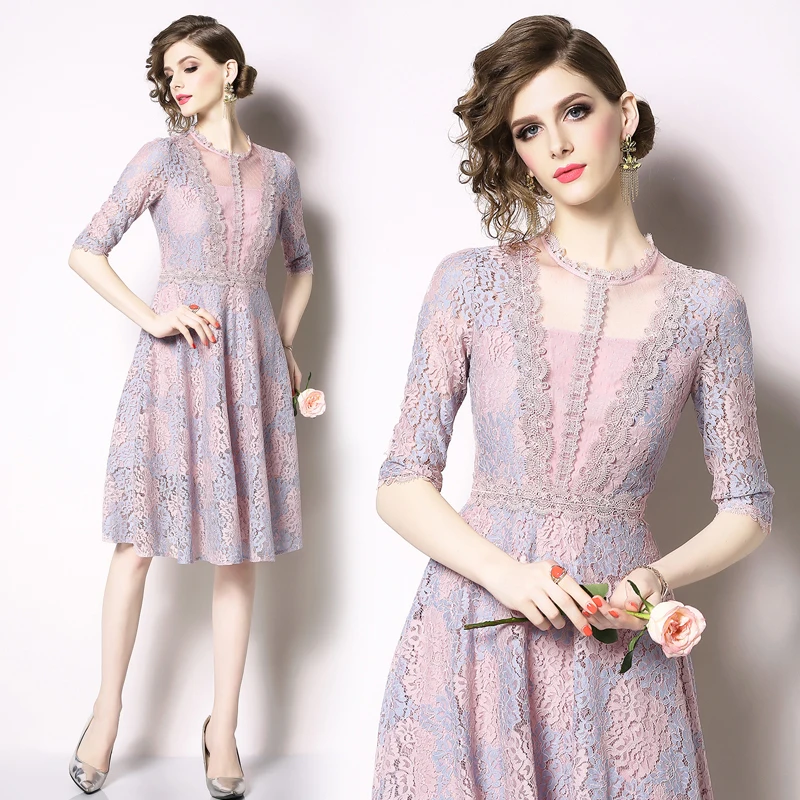 

French fairy skirt 2021 European and American new high-end slim slimming lace skirt elegant temperament five-point sleeve dress, As the picture shows