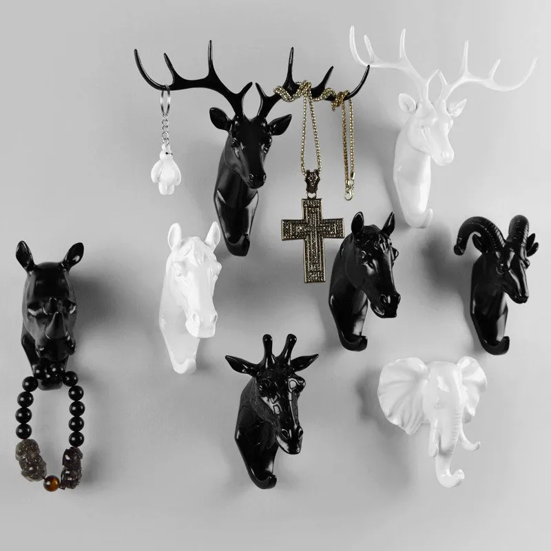 

Home Wall Decor Creative Deer Clothing Display Racks Hooks Self Adhesive Animal Head Key Bag Holder Sticky Coat Hats Hanger