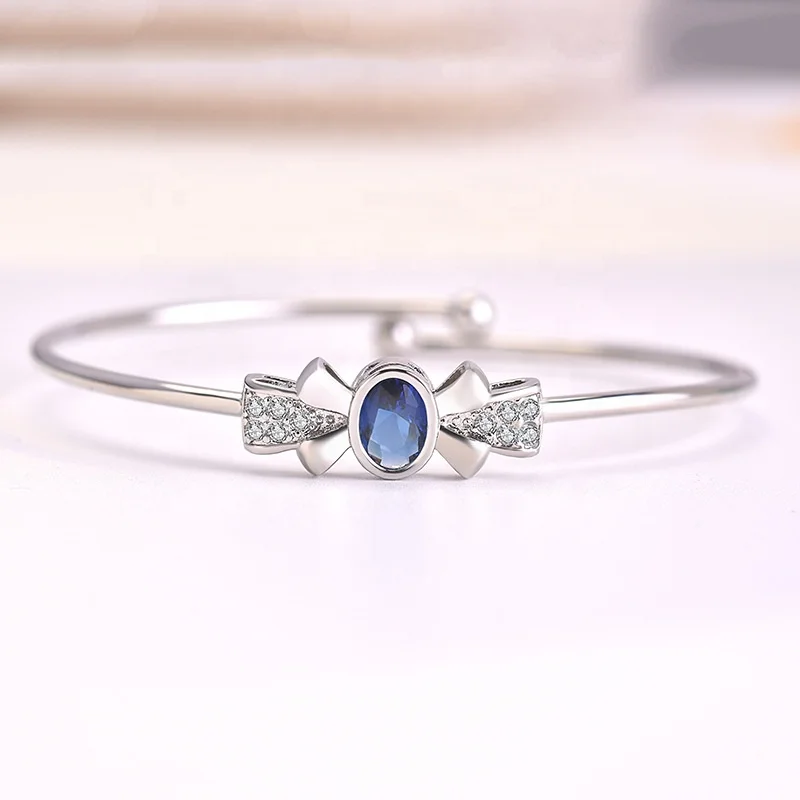 

Fashion Bangle For Women Jewelry Romantic Crystal Blue Zircon Bow Bracelets Girl Valentine's Day Gift