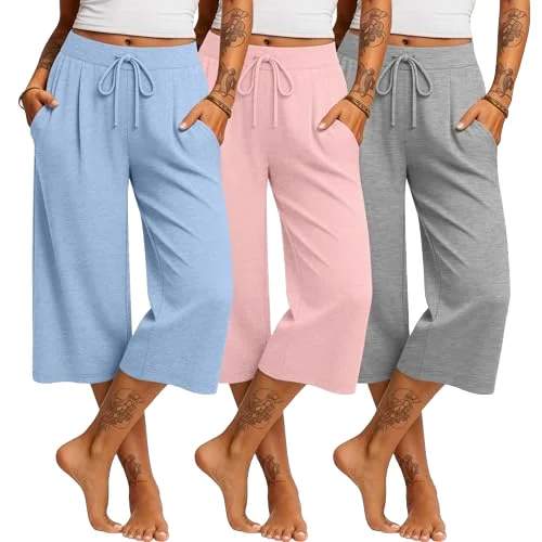High-Waisted Solid Color Breathable瑜伽阔腿Seven分裤