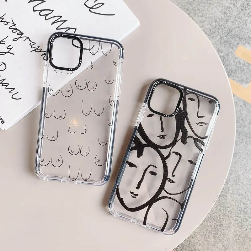 

funny Art sketch Protection Transparent silicon Phone Case For iPhone 11 Pro MAX X XS XR 7 8 6S plus SE 20 Simple soft Cover